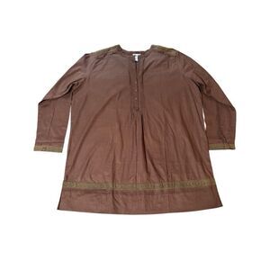 Cute options brown long sleeve henley boho top 1X & 3X